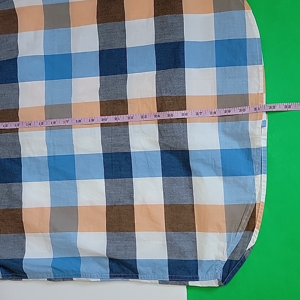 Columbia Blue and Orange Plaid Casual Button Down Shirt